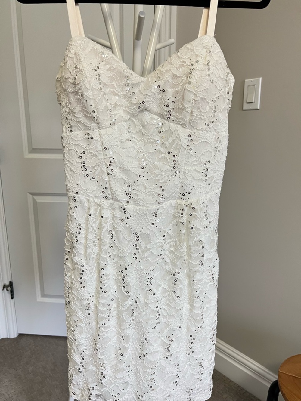 B Darlin White Lace Strapless Sequin Cocktail Dress